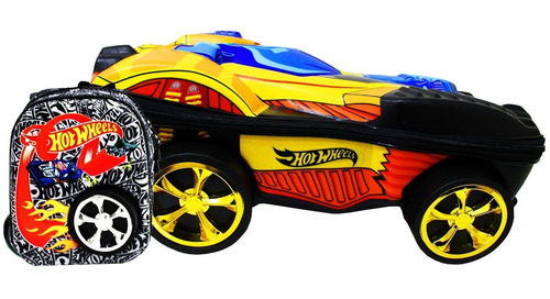 Imagem 1 de 10 de Mochilete Escolar Hotwheels Dune Dourado + Lancheira Maxtoy