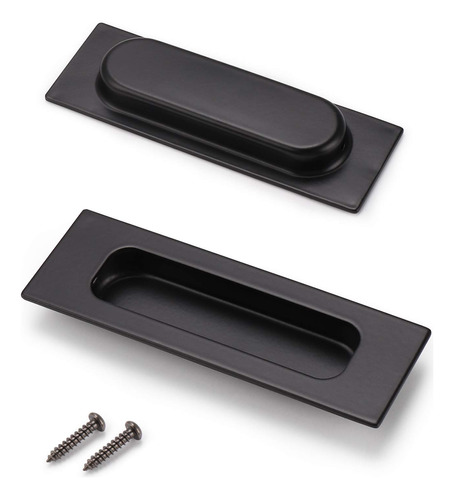 2 Tirador Puerta Corrediza Negro Rectangular Empotrado Para