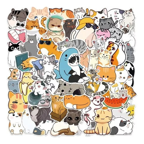 Stickers Autoadhesivos - Gatitos Tiernos Kawai (50 Unidades)