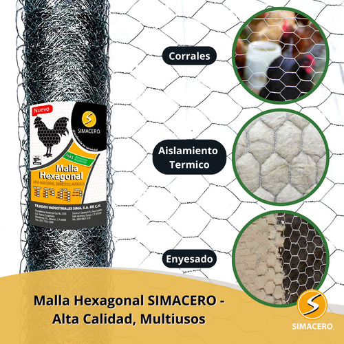 Malla Gallinera Hexagonal 1.75 M X 45 M X 50 Mm Calibre 20 Plateado