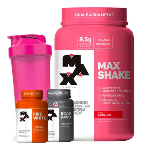 Kit Max Shake 400g + Bcaa + Ultimate Fire White + Nf Sabor Chocolate