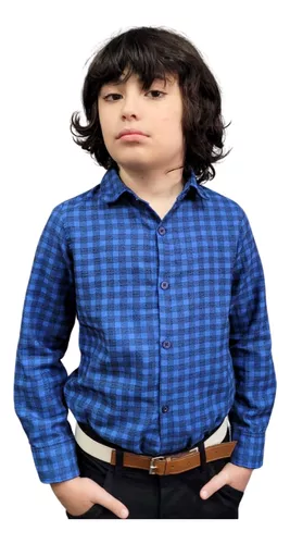 Camisa Infantil Manga Longa Flanela Xadrez Branca e Preta - EcaMeleca