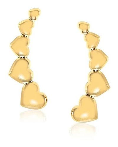 Brinco Ear Cuff Corações Semijoia Banho Em Ouro 18k