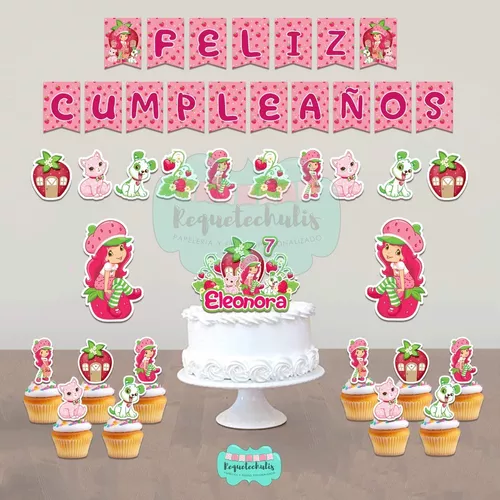 Kit Cumple Decoración Cake Topper Banderín Rosita Fresita