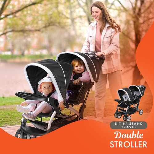 Cochecito Doble Con Asiento Infantil Y Base Para Vehículo