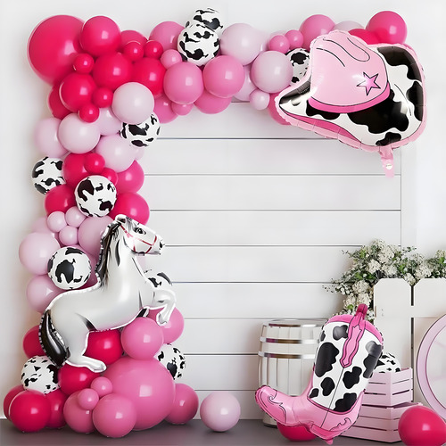 Globos De Cumpleaños Metálico Decoración Vaquera Kit Caballo Rosa