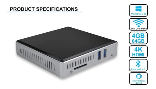 Imagen 2 de 2 de Mini Pc, X3350 Windows 10 Pro(64-bit) Intel -n3350