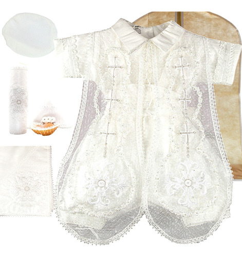 Ropón Traje Bautizo Niño De Lujo + Kit Vela + Sábana  Jesús