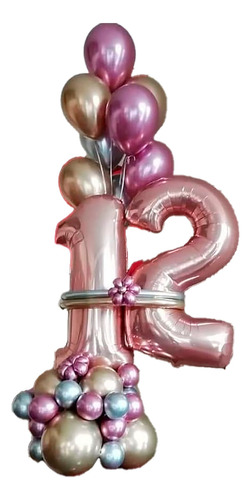 Decoracion Globos Arreglo Numero Dorado Fucsia Rosa