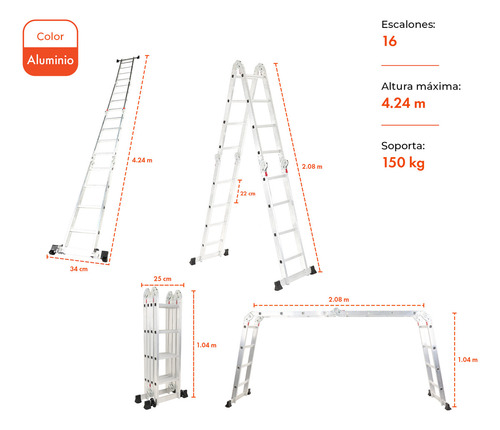 Escalera De Aluminio 4x4 + Precintos De Gardenlife