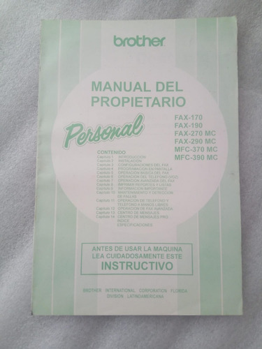 Instructivo Fax Brother Fax-170 Fax 270-mc Mfc-370 De 2000s