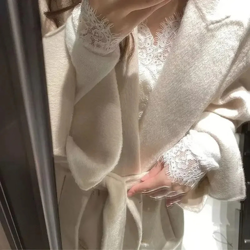 Cárdigan Con Cuello En V Y Ribetes De Encaje Para Mujer