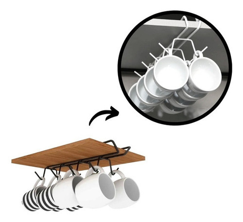 Porta Xícaras Suporte Organizador Suspenso Viena Preto Bel