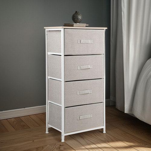 Buro Minimalista Recamara Con 4 Cajones De Tela Comoda Mesa Acabado Mate Color Beige