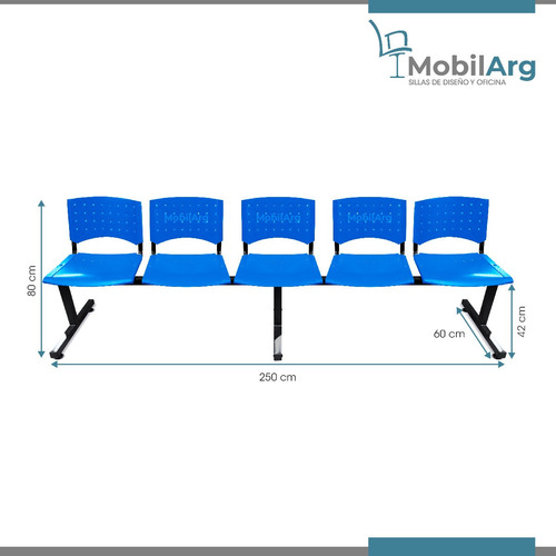 Imagen 5 de 8 de Silla Tandem X5 Asientos Salas Espera Plastico Pvc Reforzado Desarmable 3 Patas 6 Apoyos Regulables - Garantia Fabrica