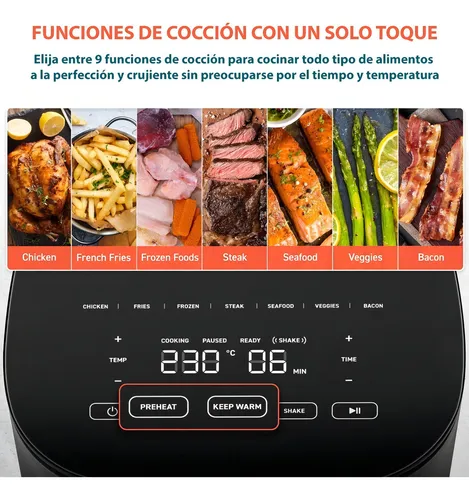 Freidora Aire Led Cosori Horno Eléctrico 9 Funciones 4.7l Color Negro
