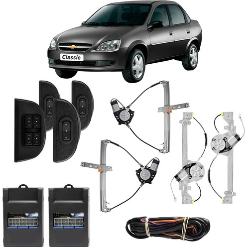 Kit Vidro Elétrico Corsa Wagon Hatch Sedan 1994 Até 2002 Classic 2003 Até 2014 4 Portas Completo Módulo Sensorizado