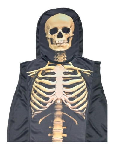 Disfraz Esqueleto Halloween Adolescente Remera Capucha Tela