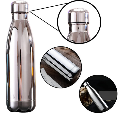 Garrafa Térmica Dupla Camada Com Tampa 500ml Aço Inox 304 Cor Cromada