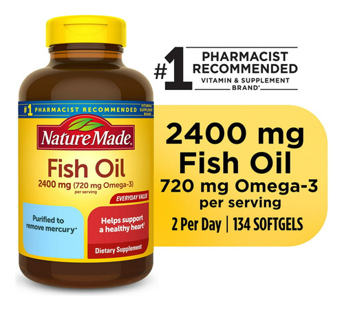 Nature Made Fish Oil 2400mg (720mg Omega-3) 134 Cápsulas 