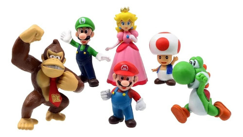 Set 6 Figuras Super Mario Bros Yoshi Peach Toad Luigi Kong