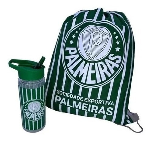 Garrafa Plástico 450ml Com Mochila Tipo Saco Palmeiras