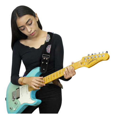 Strap Para Guitarra Kidam Con Diseño En Dtf Color Multicolor Flores