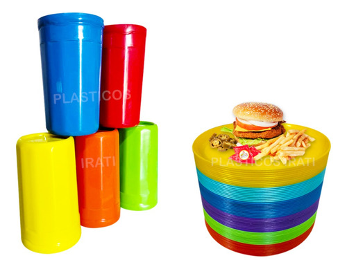 Set 30 Vasos Para Agua Con 30 Platos Taqueros Tortero 