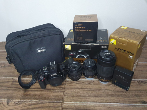  Nikon Kit D5300 + 3 Lentes + Vr Dslr Color Negro