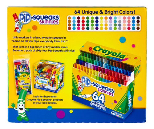 Rotuladores Lavables Crayola Pipsqueaks Skinnies, 64 Unidade