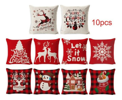 Juego De 10 Fundas De Cojín De Lino De Navidad