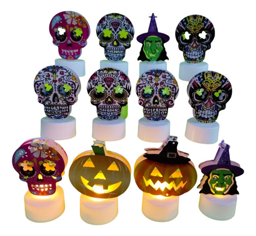 Mini Lamparas Decoracion Halloween 12 Pcs Dia De Muertos