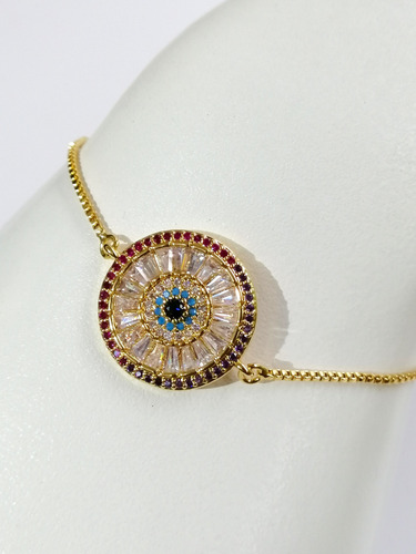 Pulsera Ajustable Ojo Turco Rosa Oro Laminado