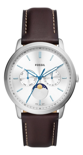 Reloj Hombre Fossil Neutra Moonphase Piel Multi Color de la correa Marrón oscuro