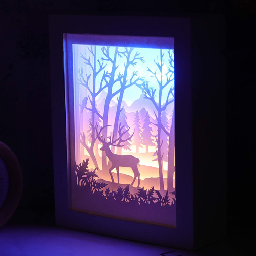 Uonlytech Bosque Ciervo Papercut Caja De Luz Decorativa 3d