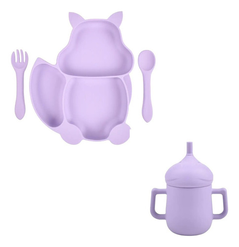 Set Silicona Bebé Plato + Cuchara + Tenedor + Vaso