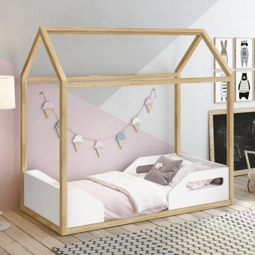 Mini Cama Montessoriana Infantil Zoe Branco Fosco/pinus