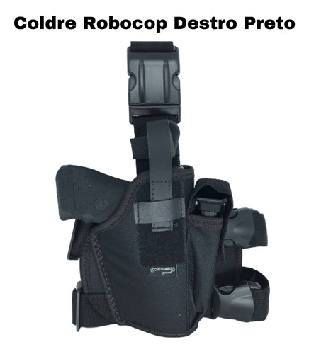 Coldre Robocop Pistola Revólver Perna Tático Militar Airgun Cor Preto Orientação Da Mão Destro