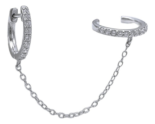 Aro Argolla Huggie Cadena Earcuff Plata 925 Zirconia Unidad