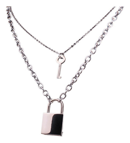 2 Collar Cadena Colgante Candado Llave Se Abre Rockpunk Color Plateado
