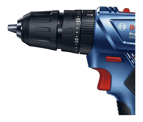 Imagen 5 de 6 de Taladro percutor atornillador inalámbrico de 13mm Bosch GSB 180-LI 18V + accesorios con maletín de transporte + 2 baterías 2.0ah y cargador 220V
