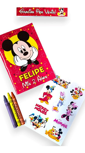 Souvenirs Librito C/ 3 Crayones Y Sticker X10 Mickey Disney 