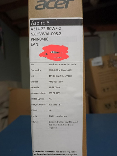Notebook Acer Aspire 3 Amd Athlon 12gb Ram 256gb Ssd 14