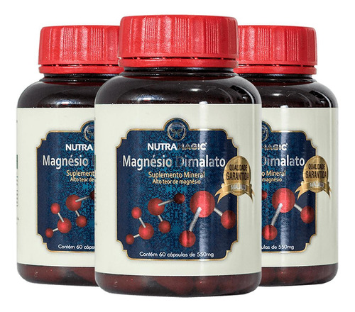 Kit 3 Magnésio Dimalato 60 Capsulas De 550mg Nutramagic