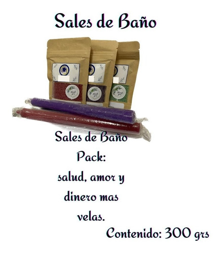 Sal De Baño Pack + Velas: Salud, Amor Y Dinero.