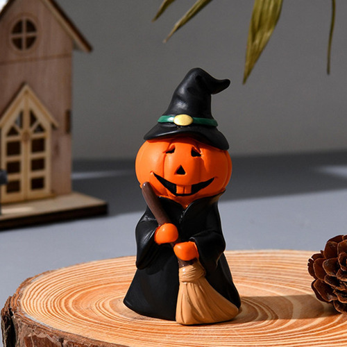 Figura De Calabaza En Miniatura Escoba Del Hombre Calabaza