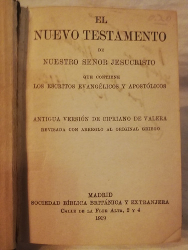 El Nuevo Testamento,version Cipriano De Valera,1919