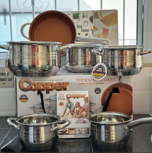 Juego De Ollas De Acero Inoxidable Quirurgico Cooper Plateado