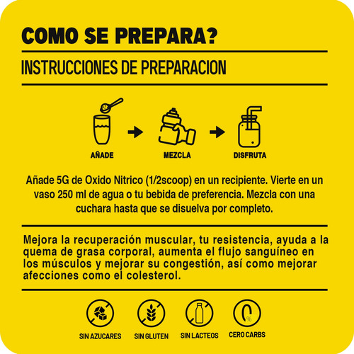 Mr Yellow Oxido Nitrico Polvo 500g 100 Servicios Pre Entreno Moras