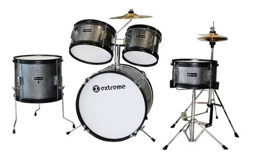 Bateria Extreme Junior Gris Sparkle 5pzas Aro Negro, Exbt061